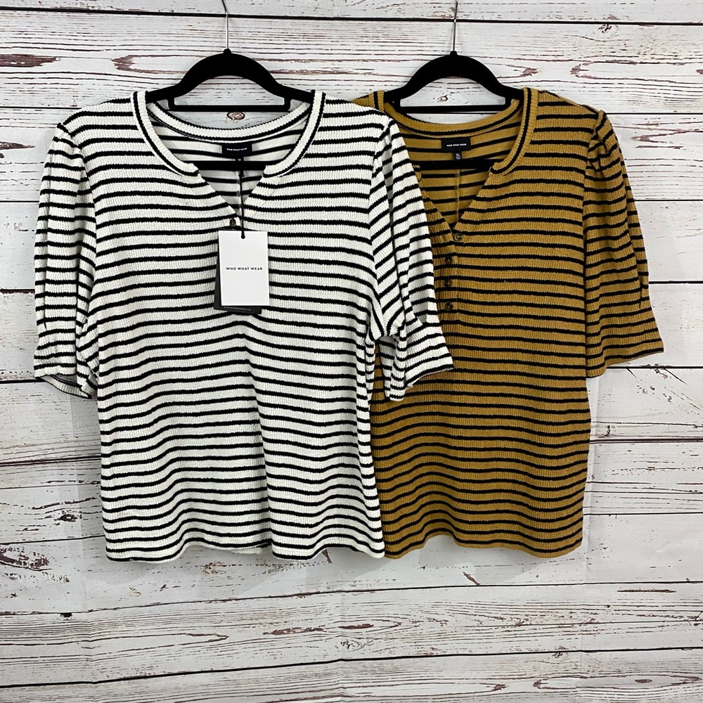 Who What Wear 2 striped Henley thermal shirts